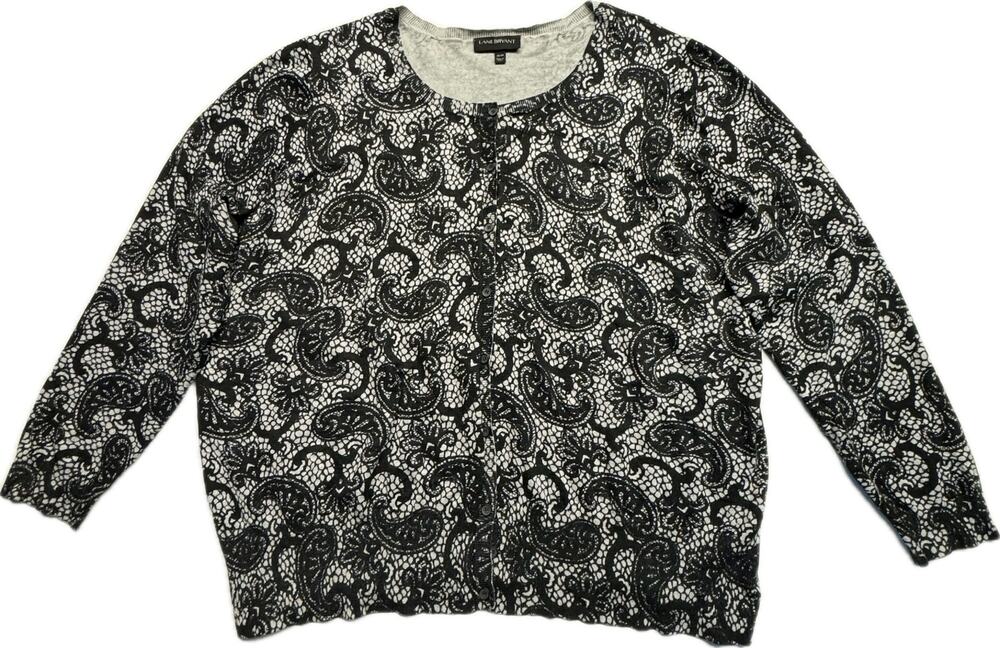 Lane Bryant Scoop Neck Long Sleeve Faux Lace Cardigan Women 26-28 Black Gray
